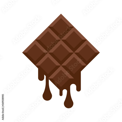Melting chocolate bar on white background
