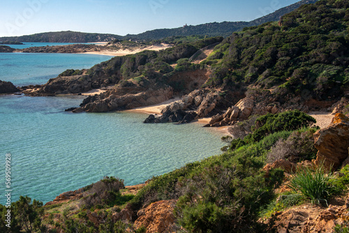 Secular junipers and crystalline waters at sunset along the coast of Chia  Domus de Maria  Sardinia