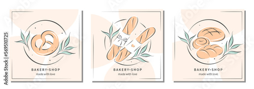 Bakery shop logos. Set of design for bread shop. Vector illustration for logo, poster, label or menu.