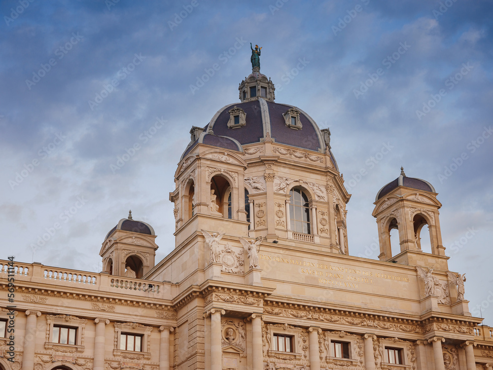 Museum of Art History or Kunsthistorisches Museum in Vienna. Museum in Maria Theresa Square. Both museum buildings were built in Neo-Renaissance style by German architect Gottfried Semper.