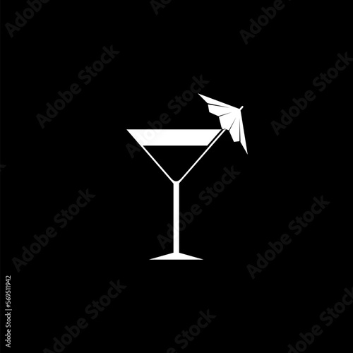  Martini glass with lemon glyph icon. Symbol, logo illustration icon isolated on black background.