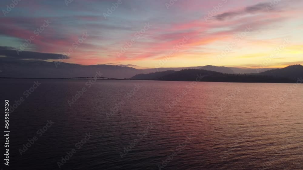 drone shot on kelowna water Okanogan lake sunset drone shot on kelowna water Okanogan lake sunset