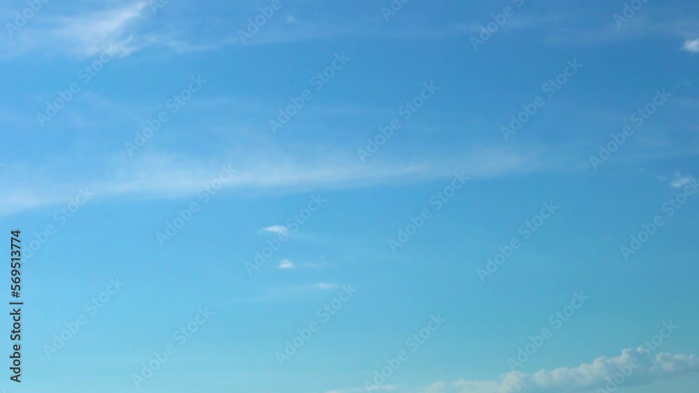 Pure Azure, Clear Pure Blue Sky, Cirrus Light White Clouds, Ozone Layer, Altitude, Airy, Relax, Beauty. Pure Azure Skyscraper. Clear Blue Firmament Heaven. Time Lapse Aerial Drone Shot 