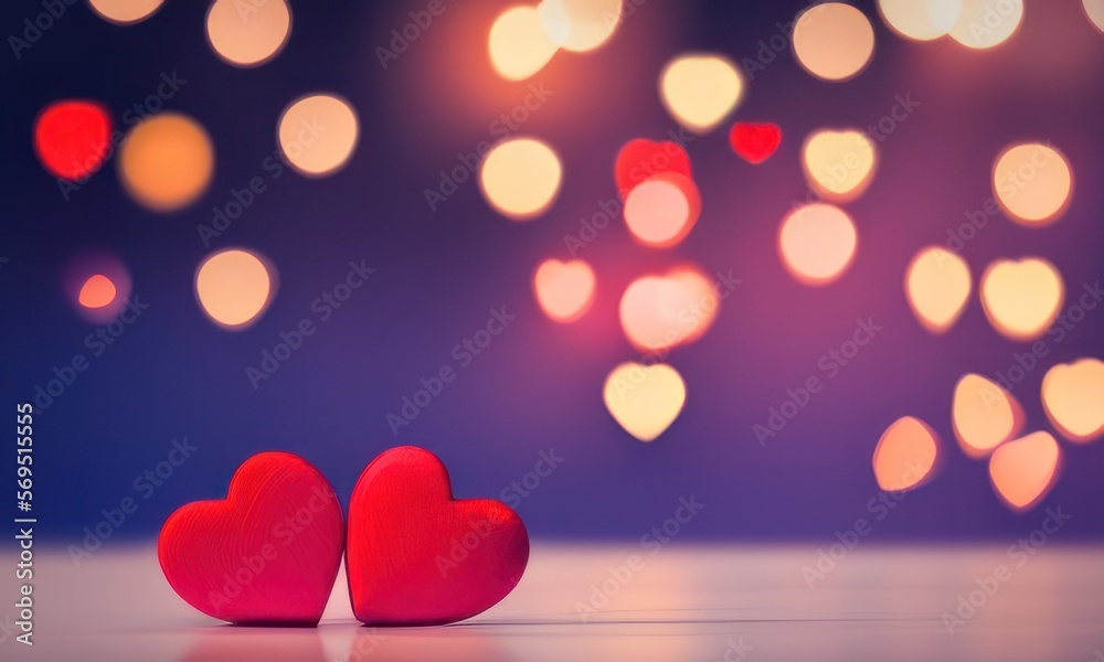 red Heart shapes for valentines day background created with generative AI