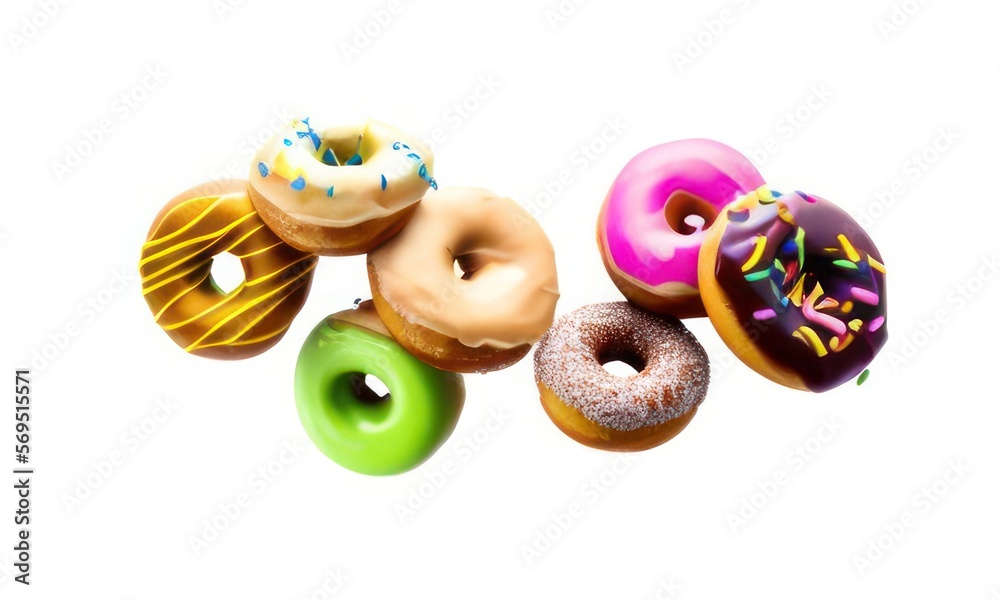 donut with sprinkles on white background created with generative AI