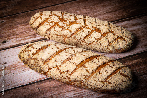 Rye bread on brown background. High quality photo