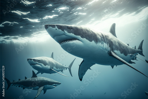 Sharks in the ocean, Dangerous fish, Large sea creature © Artofinnovation