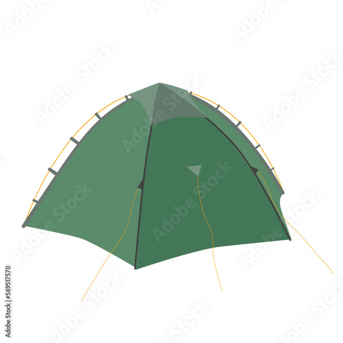 Sustainable tent for camping, travel, outdoor expirience icon. Dome membrane is supported by external poles and ridgepoles.