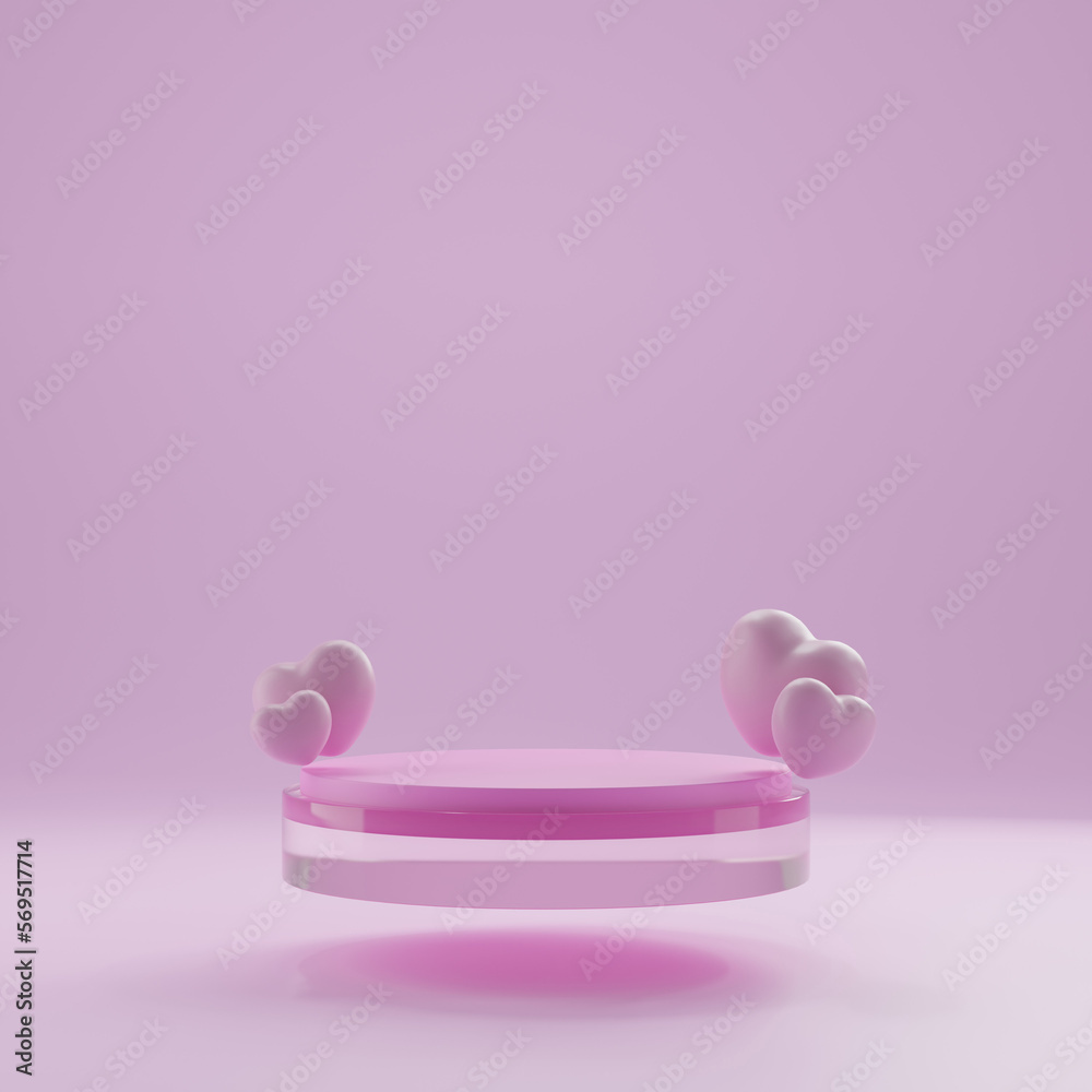 heart shape 3d rendering empty space cylinder pink podium valentine's day
