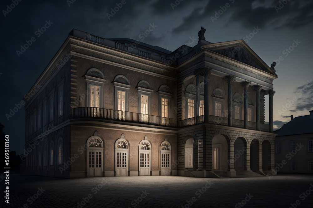 a scene of the movie that, Exterior view of the Festival Theatre, Night. perfect lighting. unreal engine.
