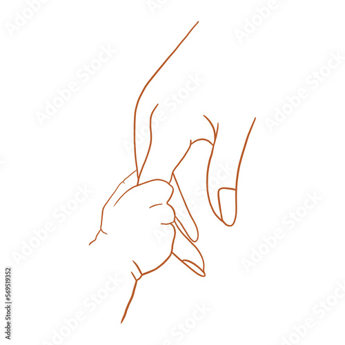 Baby Holding Mother finger Outlined