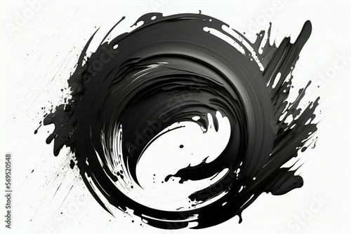 Trazo circulas de pintura negra sobre fondo blanco hecho con pincel, generative ai.