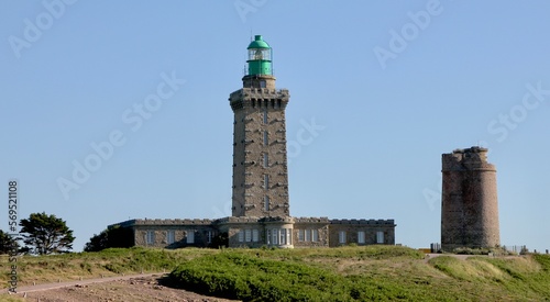Leuchtturm am Cap Fréhel Zwischen 1946 bis 1950 auf der Fréhel-Spitze im Département Côtes-d’Armor in der Bretagne errichtet
