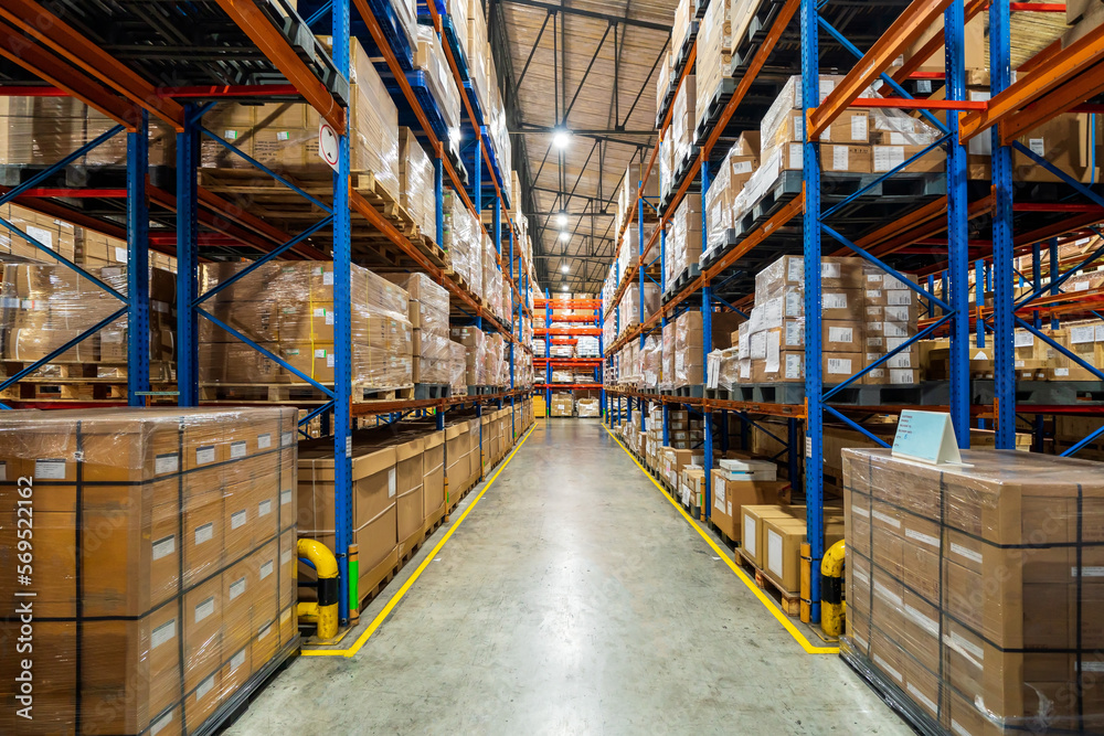 Stack of carton boxes at logistics warehouse