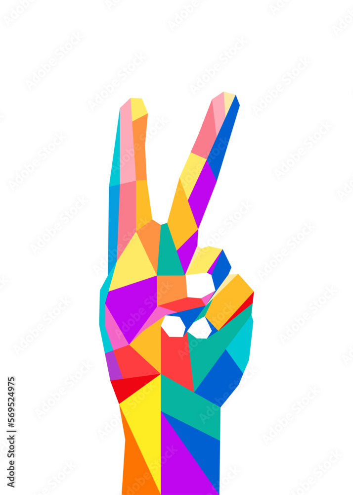 Peace finger hand symbol illustration vector hands up pop art, WPAP style geometric playful, fun, colorful editable Peace finger hand symbol illustration vector hands up pop art, WPAP style geometric playful, fun, colorful editable