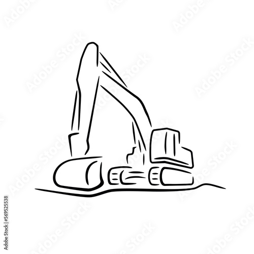 Excavator icon in brush stroke style. Crawler excavator