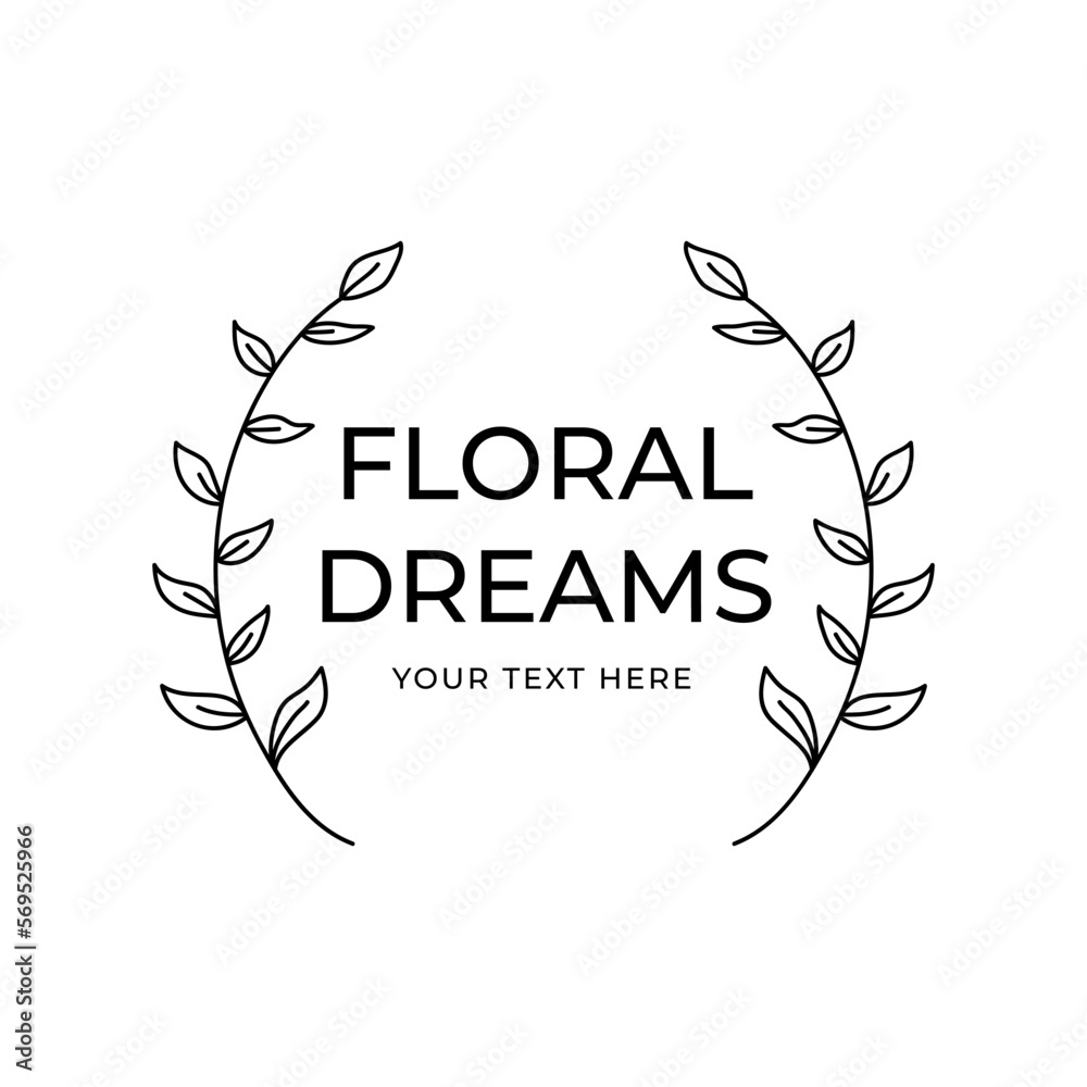 Obraz premium Wedding logo. Minimalistic floral frames. Text with branches and flowers. Elegant herbs or blossoms. Vector botanical outline borders. botanic badge