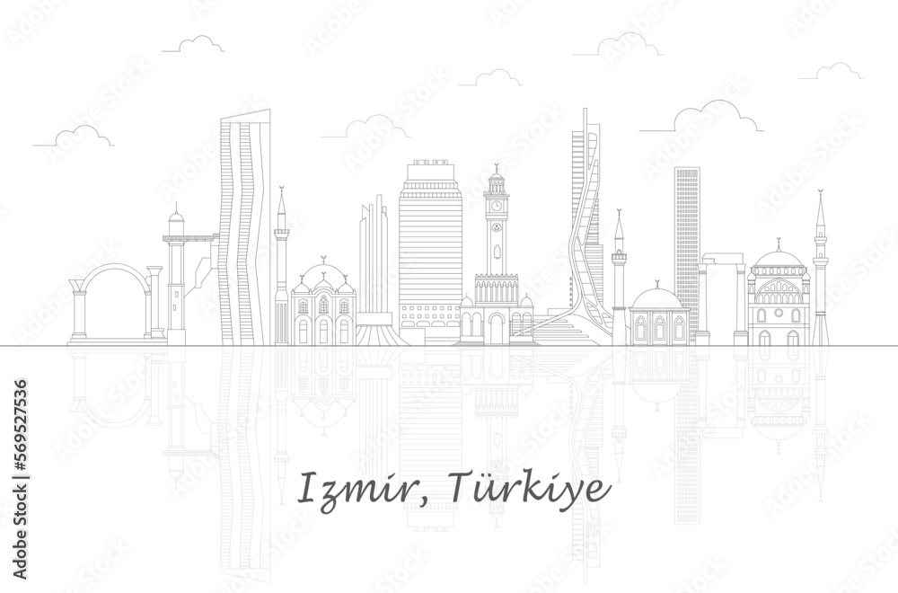 Outline Skyline panorama of city of Izmir, Turkiye - vector illustration