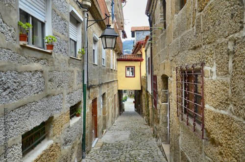 Old street in the heart of the tradition of tanning and beating hides in Guimaraes  Portugal