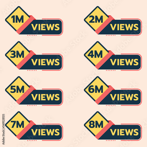 views sticker label clipart 1 million views to 8 million views badge set photo