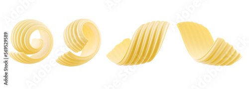 Butter curl or butter roll isolated on white background