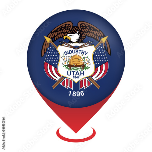 Map pointer with flag Utah state. Vector illustration.