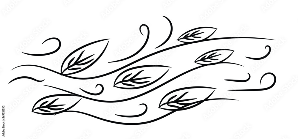 Fototapeta premium doodle wind with leaf hand drawn style vector illustration