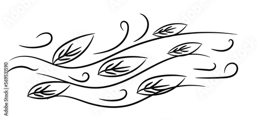 doodle wind with leaf hand drawn style vector illustration