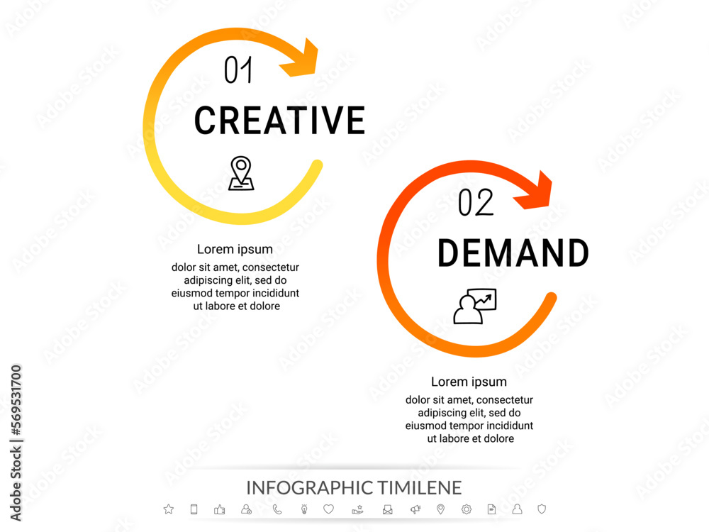 Modern and simple flat vector illustration. Infographic template with two circles, elements, sectors and arrows. Designed for business, presentations, web design, interface 2 step diagrams