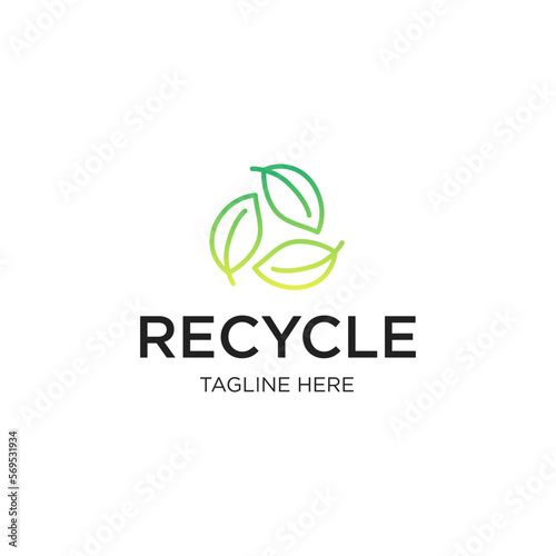 triangle recycle with green leaf, recycling ecology logo or icon design