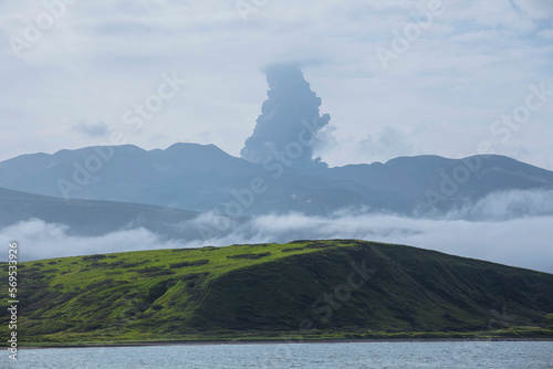 Volcano Ebeko explosion on Paramushir Island, Severo-Kurilsk Island, Russia photo