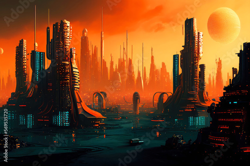 Futuristic City View. Buildings from the future metropolis. Generative AI landscape illustration