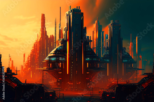 Futuristic City View. Buildings from the future metropolis. Generative AI landscape illustration