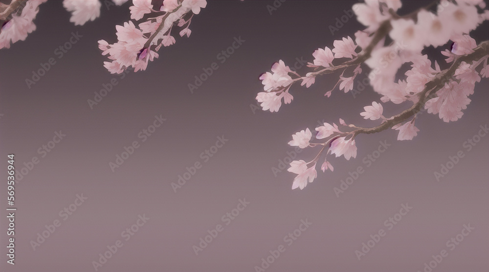 和風のような背景に桜の枝と花びら　花見　春