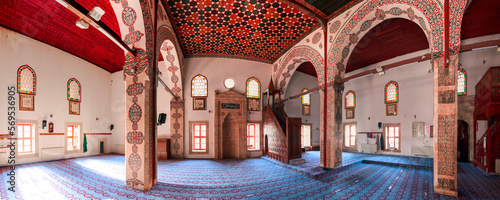 Tokat, Turkey, August 2021: Interior of the Tokat Ulu Mosque built by the Danes in the 12th century at the historical site of Sulu Sokak in Tokat and restored by Sultan Mehmed 4th in 1679 photo