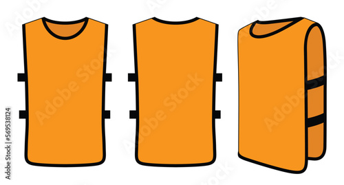 Blank Orange Soccer Football Training Vest Template on White Background. Front, Back and Side View, Vector File