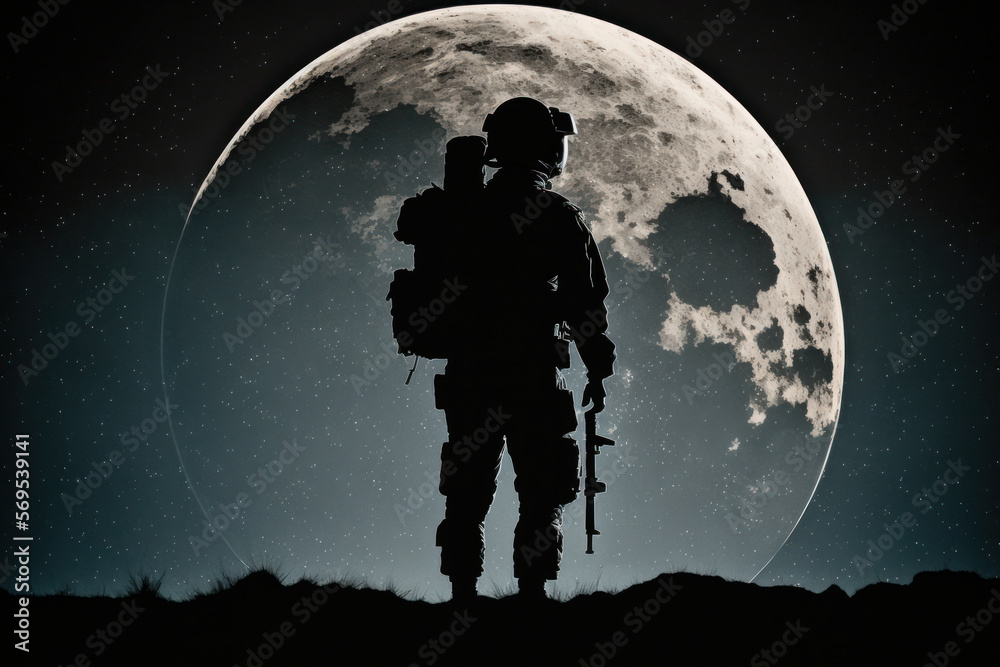 Ilustrace „US Army Marine on night patrol. Generative AI.“ ze služby Stock  | Adobe Stock