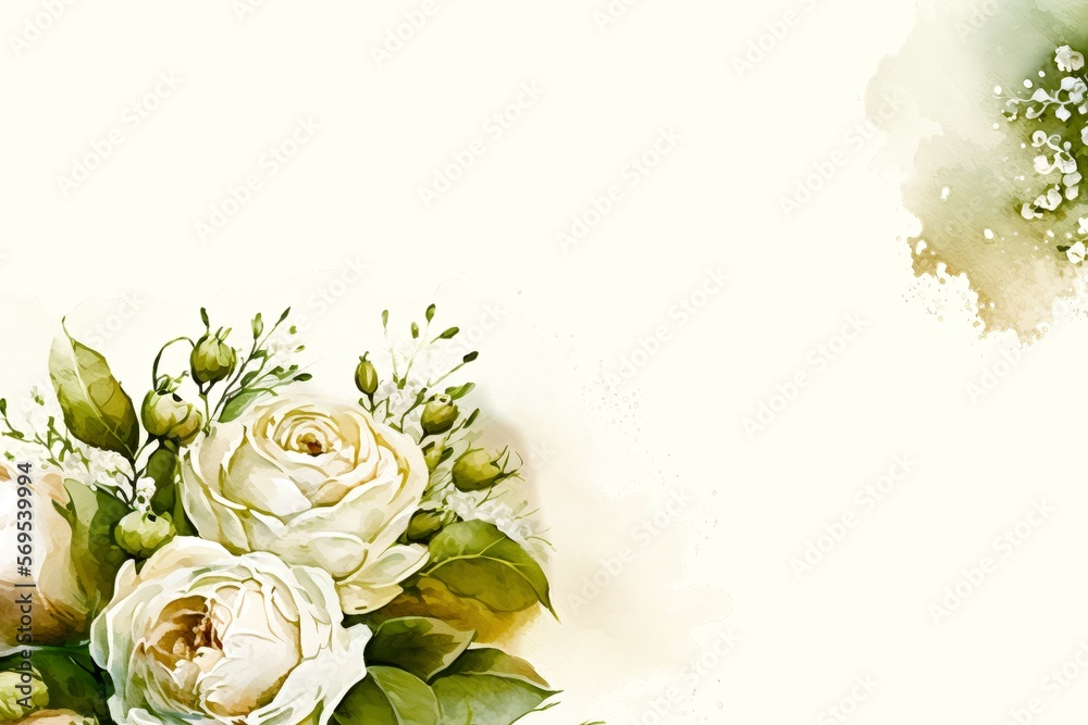 Vintage rose watercolor wedding elegant card. Botanical spring Generative AI 