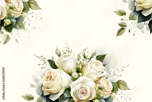 Vintage rose watercolor background wedding elegant card. Botanical spring Generative AI wallpaper
