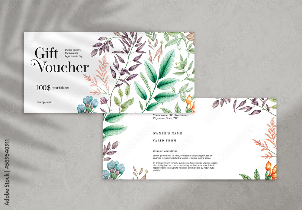 Beautiful Floral Gift Voucher Layout with Generative AI Stock Template