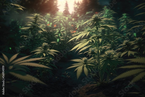 Ultra realistic marijuana plantation behind  detailed smooth textured. Generative AI