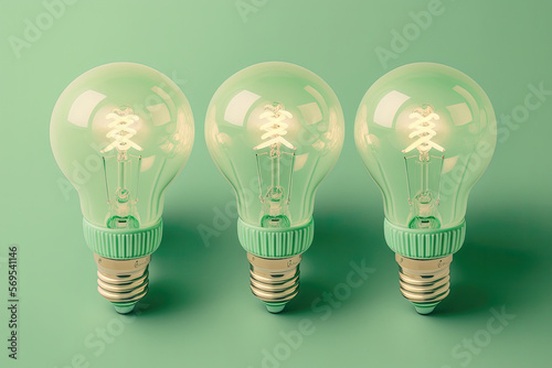 Lightbulbs on a green background. Generative ai