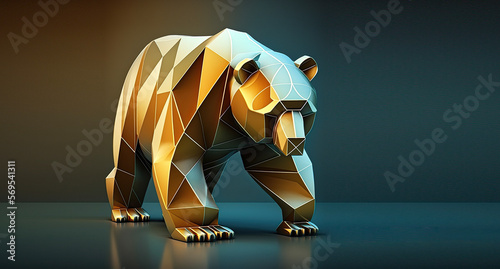 low poly bear on isolated background. Generative AI