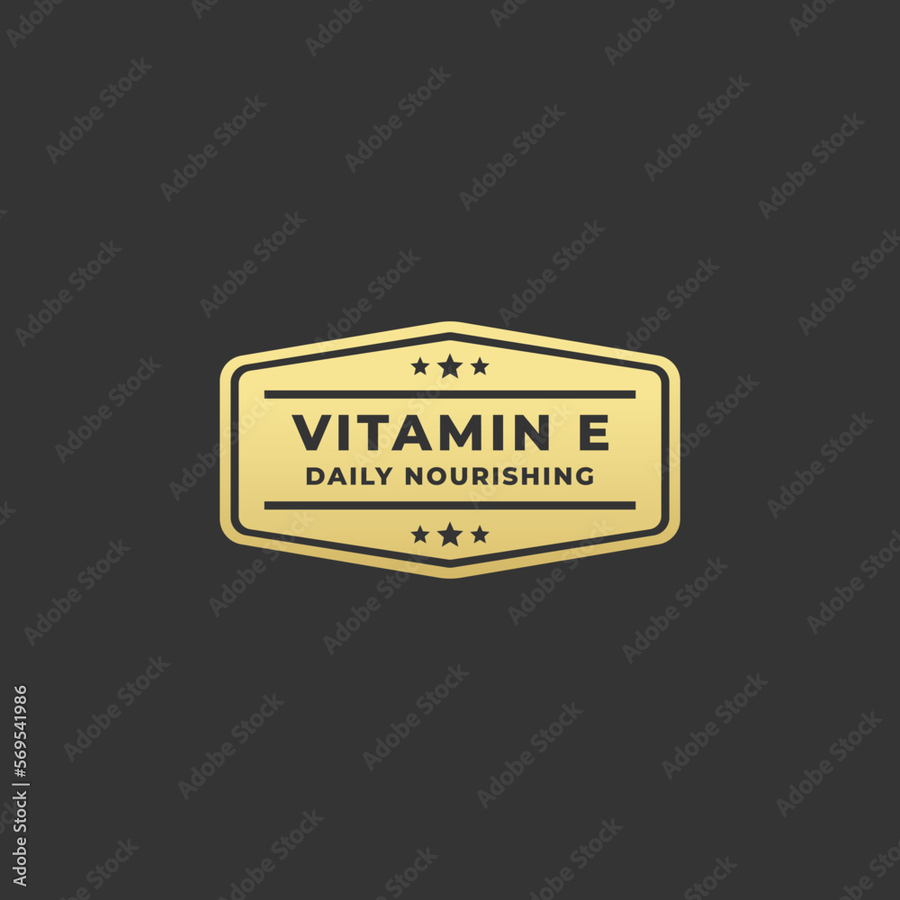 Vitamin E Label Vector or Vitamin E Seal Logo Vector Isolated On White Background. Excellent Source of Vitamin E. The best Vitamin E badge for products rich in vitamins.