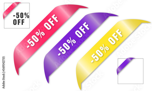 -50% off. Tag -50% off set. -50% off label and tag. Sticker with word -50% off. Vector	