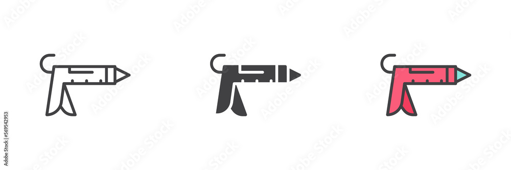 Caulking gun different style icon set