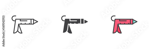 Caulking gun different style icon set