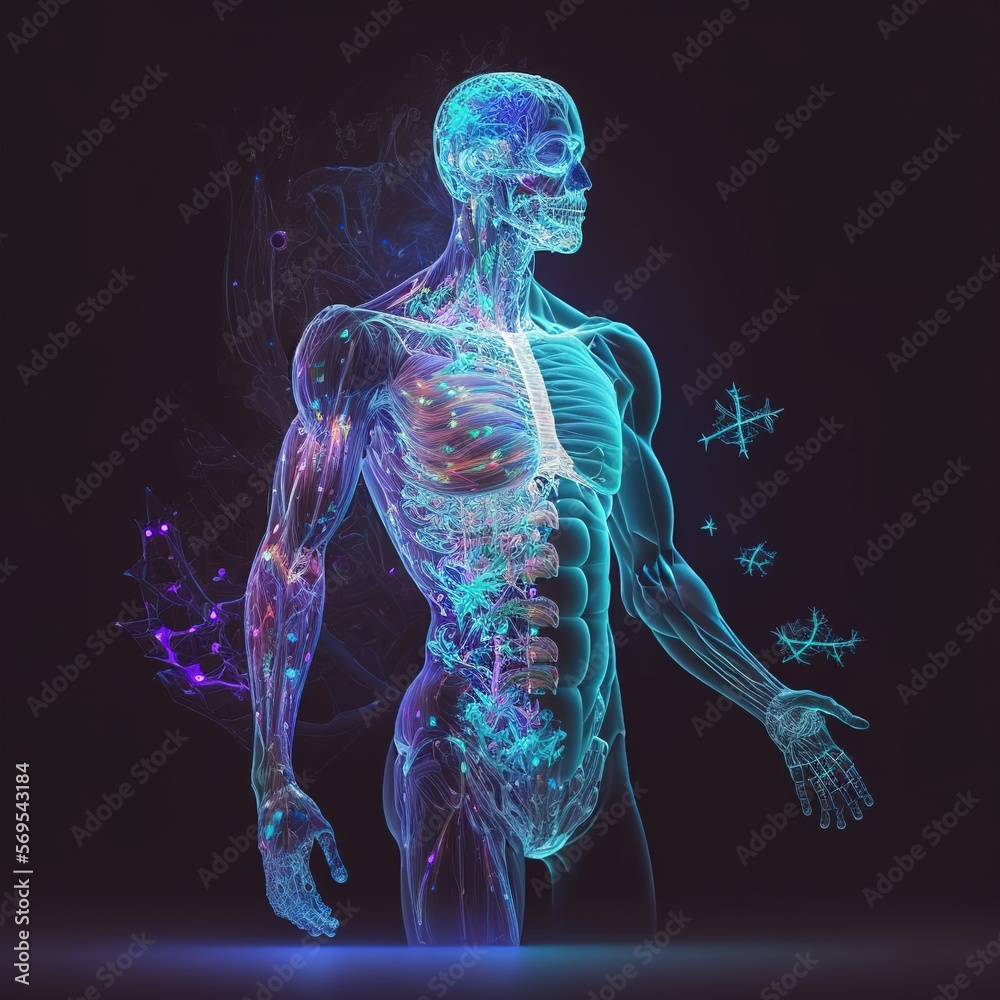 human body hologram , generative ai