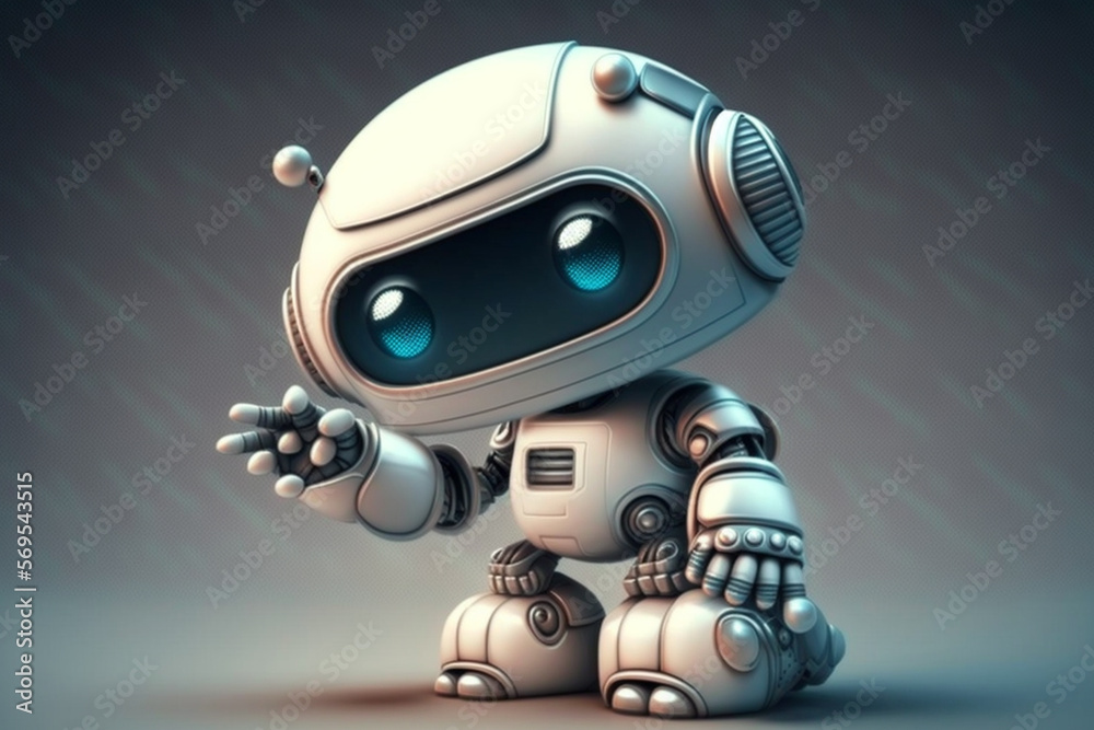 Playful cute and happy toy robot android 3d rendering. Ai generated Playful cute and happy toy robot android 3d rendering. Ai generated