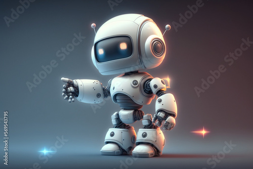 Playful cute and happy toy robot android 3d rendering. Ai generated © dragomirescu